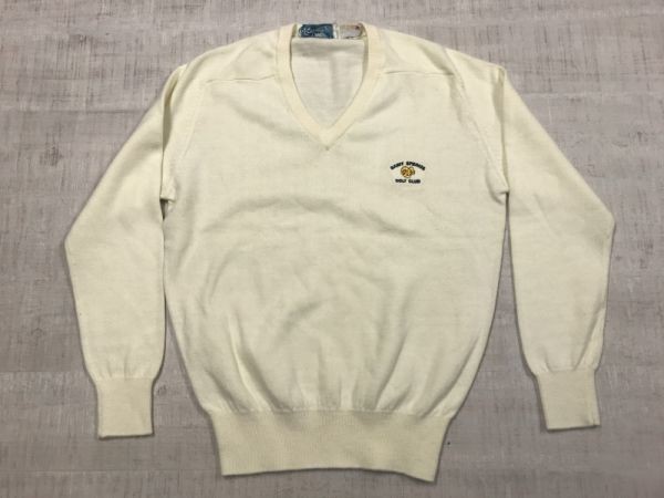 Birdies&Pars ゴルフ Banff Springs Golf Club Vネック スポーツ アメカジ 90s 香港製 古着 ニット セーター メンズ アクリル100% M 白_画像1