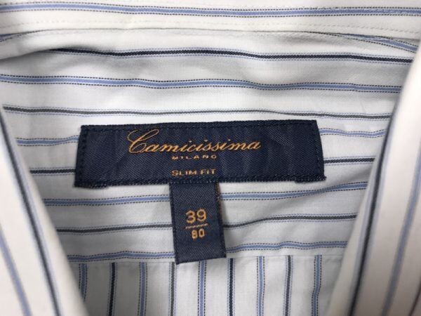 カミチッシマ Camicissima 長袖ドレスシャツ メンズ ストライプ ホリゾンタルカラー ビジネス フォーマル クラシック 39 白青_画像2