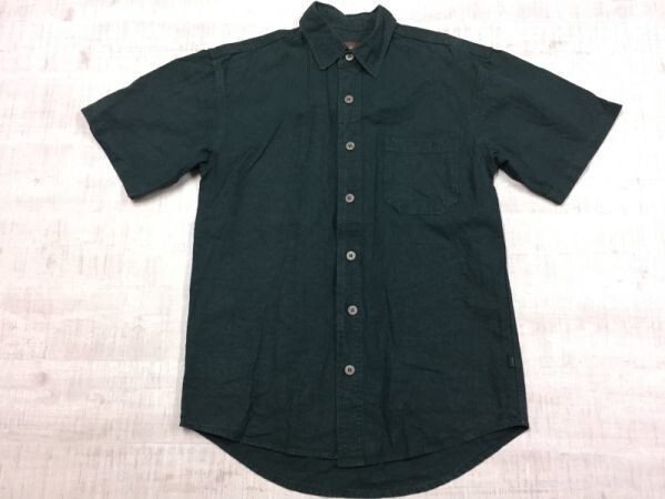 HEMP オールド レトロ 古着 90s エスニック ヒッピー レゲエ reggae ストリート 半袖シャツ メンズ ヘンプ麻55% レーヨン45% S 深緑_画像1