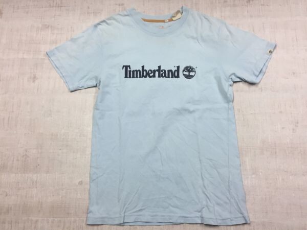 ティンバーランド Timberland ロゴプリント アメカジ ストリート 半袖Tシャツ カットソー メンズ 小さいサイズ XS 水色_画像1