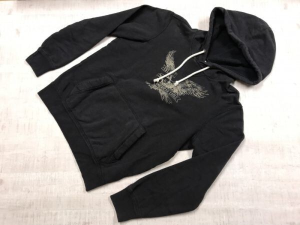 アメリカンイーグルアウトフィッターズ AMERICAN EAGLE OUTFITTERS Vガゼット プリント プルオーバー スウェット パーカー メンズ XS 黒_画像1