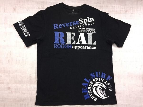 Reverse Spin CALIFORNIA アメカジ サーフ オールド レトロ Y2K 00s ラメプリント 半袖Tシャツ メンズ コットン100% XL 黒_画像1