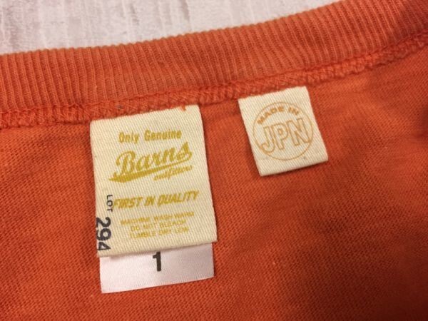 バーンズ Barns アメカジ 老舗 スポーツ 胸ポケット Vネック ポケT 半袖Tシャツ メンズ 日本製 コットン100% 1 オレンジ_画像2