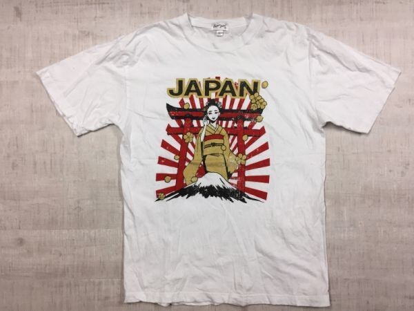 Japan Shine ジャパンシャイン 富士山 鳥居 舞妓 日本 スーベニア souvenir お土産 半袖Tシャツ メンズ L 白_画像1
