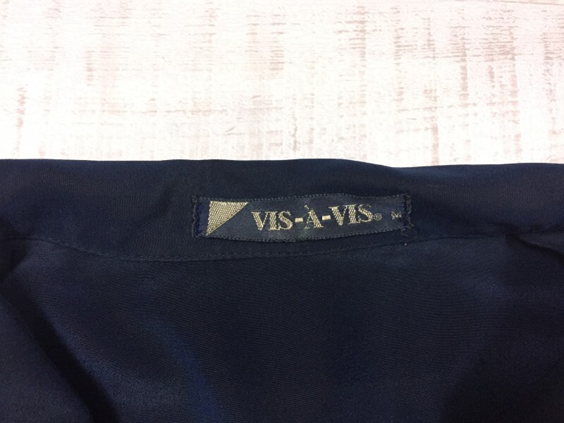 VIS-A-VIS レトロ オールド 古着 オープンカラー 開襟 サテン 長袖オープンカラーシャツ メンズ ポリエステル100% M 紺の画像2