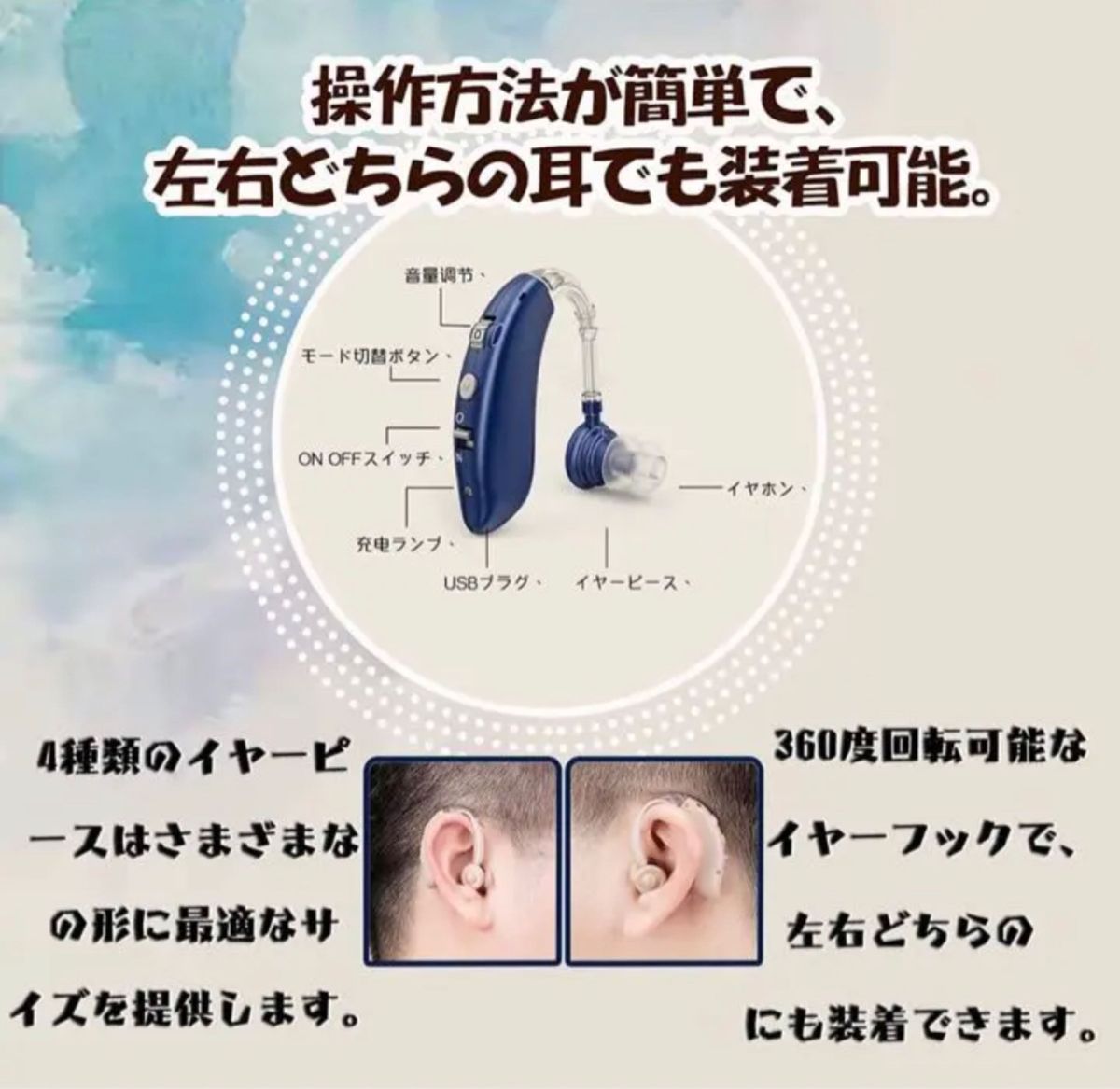 集音器 充電式 軽量 左右両用 4種類モード 高清音質 モード 集音器 充電式 軽量 左右両用 4種類モード 高清音質 モード