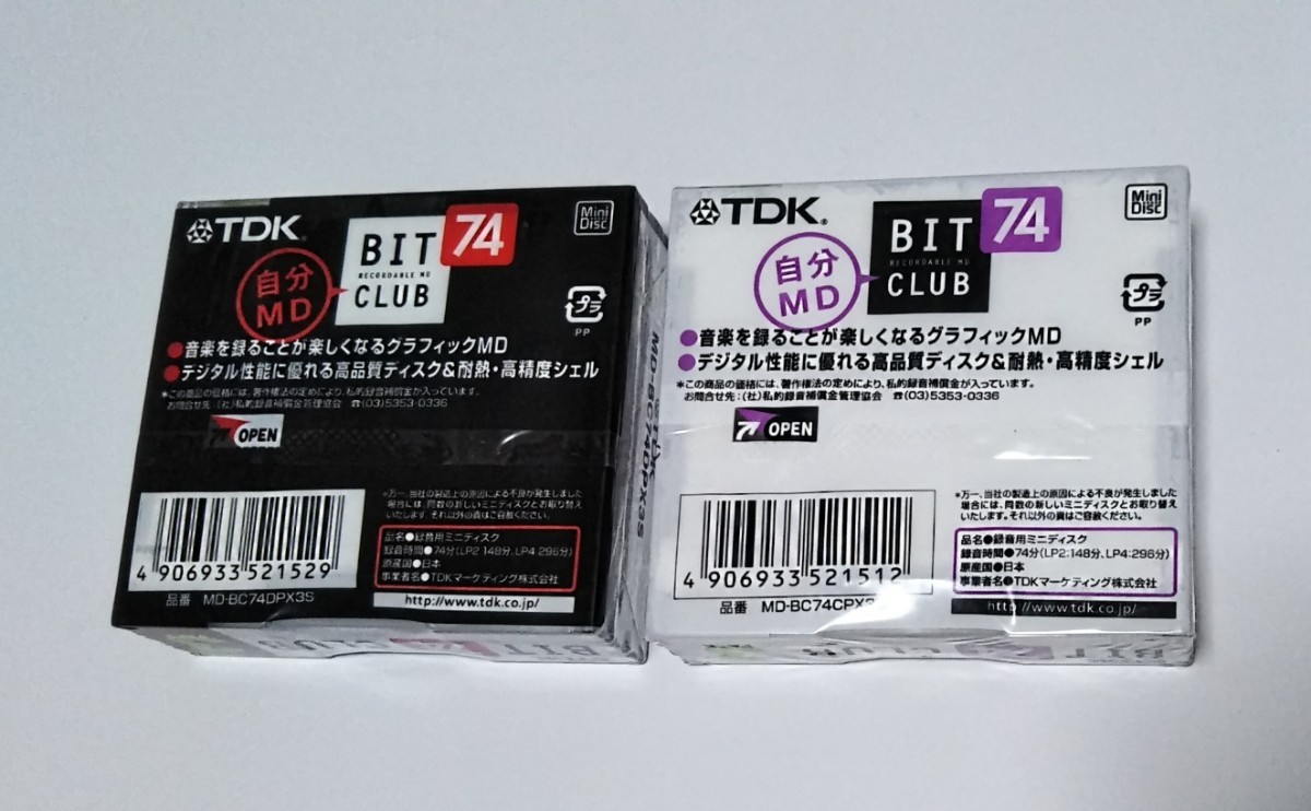 【新品訳ありMDディスク】TDK BIT CLUB デジタル性能に優れる高品質ディスク 耐熱・高精度シェル 3枚入りパック 2種 各1パック 計6枚 希少_画像2