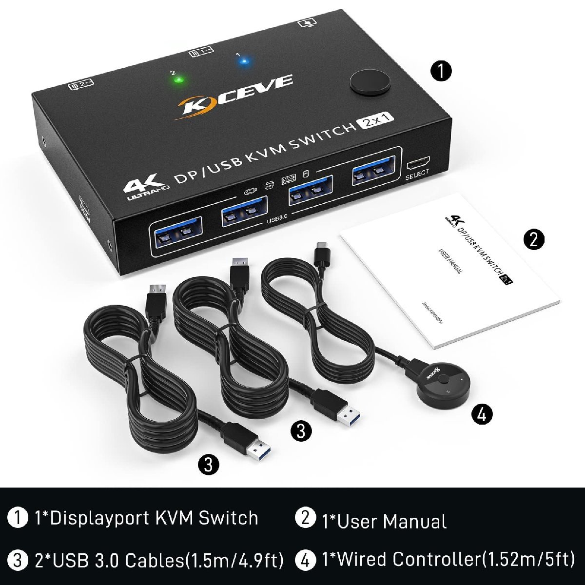 送料無料★AOOCOO DP KVM 切替器 4k@60Hz 2入力1出力 Displayport USB3.0 KVM 切替器_画像9