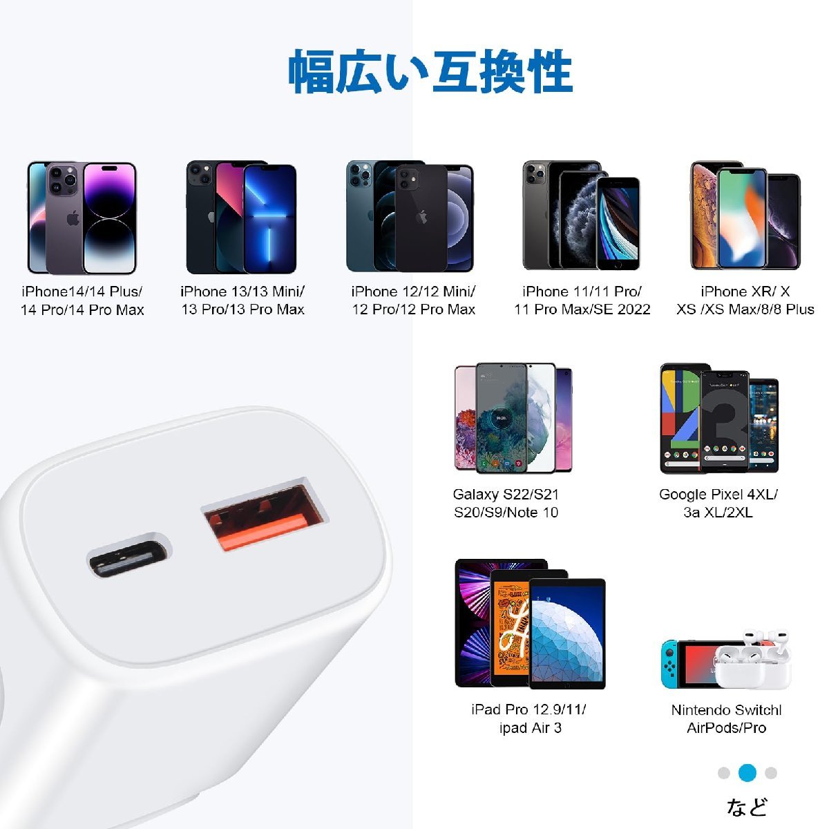 送料無料★Hootek 充電器 Type-C 25W 2ポート USB-A&USB-C/PD&QC3.0対応 (ホワイト)_画像5