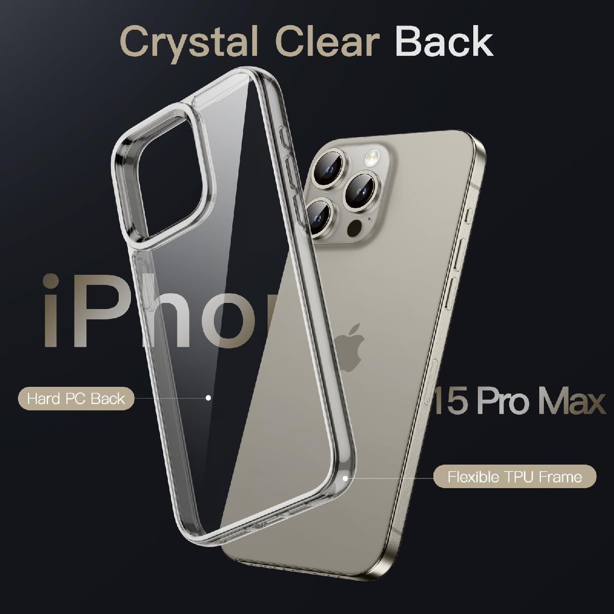  free shipping *iPhone15ProMax protection case impact absorption bumper cover scratch attaching prevention clear back ( natural titanium )