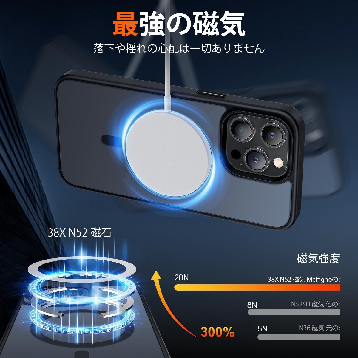 送料無料★iPhone 15Pro Maxケース 耐衝撃 ワイヤレス充電 バンパー カバー MagSafe マット(ブラック)_画像5