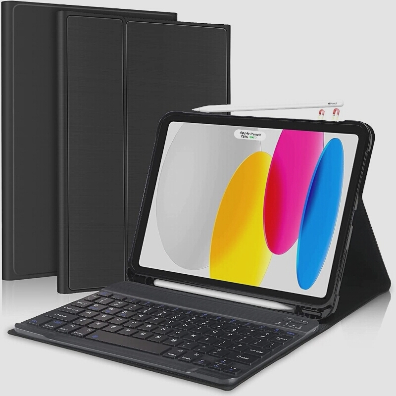 送料無料★iPad 第10世代キーボードケース 10.9インチ Bluetoothキーボード 脱着式 手帳型 スタンド機能（黒）_画像1