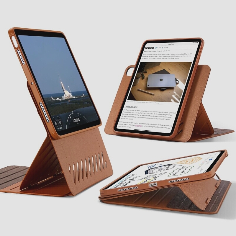 送料無料★ESR iPad Air 第5世代 調整可能な縦/横置きケース マグネットカバー リフトアップ画面 (ブラウン)