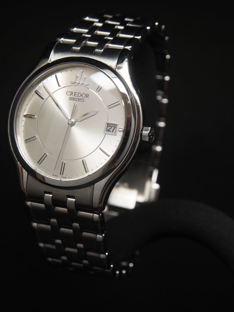 【動作品】SEIKO セイコー CREDOR クレドール　8J86-7A00 SS クォーツ メンズ 腕時計 シルバー文字盤 デイト_画像1