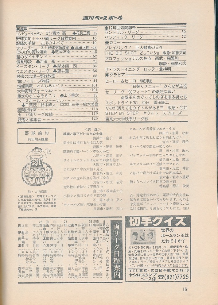 雑誌「週刊ベースボール」1981.10/5号★巨人優勝記念★耐える男・藤田元司監督/パ・リーグ大決戦 日ロ対決の一喜一憂/有藤道世(ロッテ)★_画像3