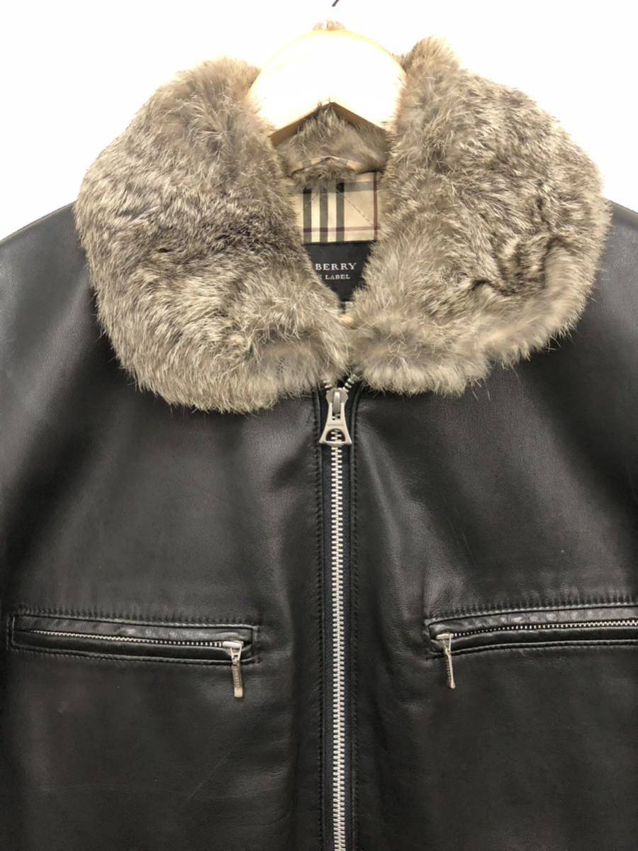 【BURBERRY BLACK LABEL】バーバリーブラックレーベル★レザージャケット ブルゾン ライダース羊革 ラビットファー sizeM BMP25-316-09 02_画像2