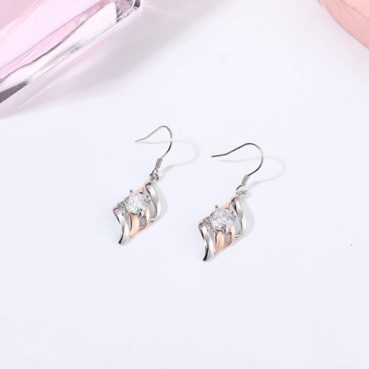  earrings hook earrings lady's 5A zirconia silver 925 platinum plating metal allergy correspondence pink go Roo do