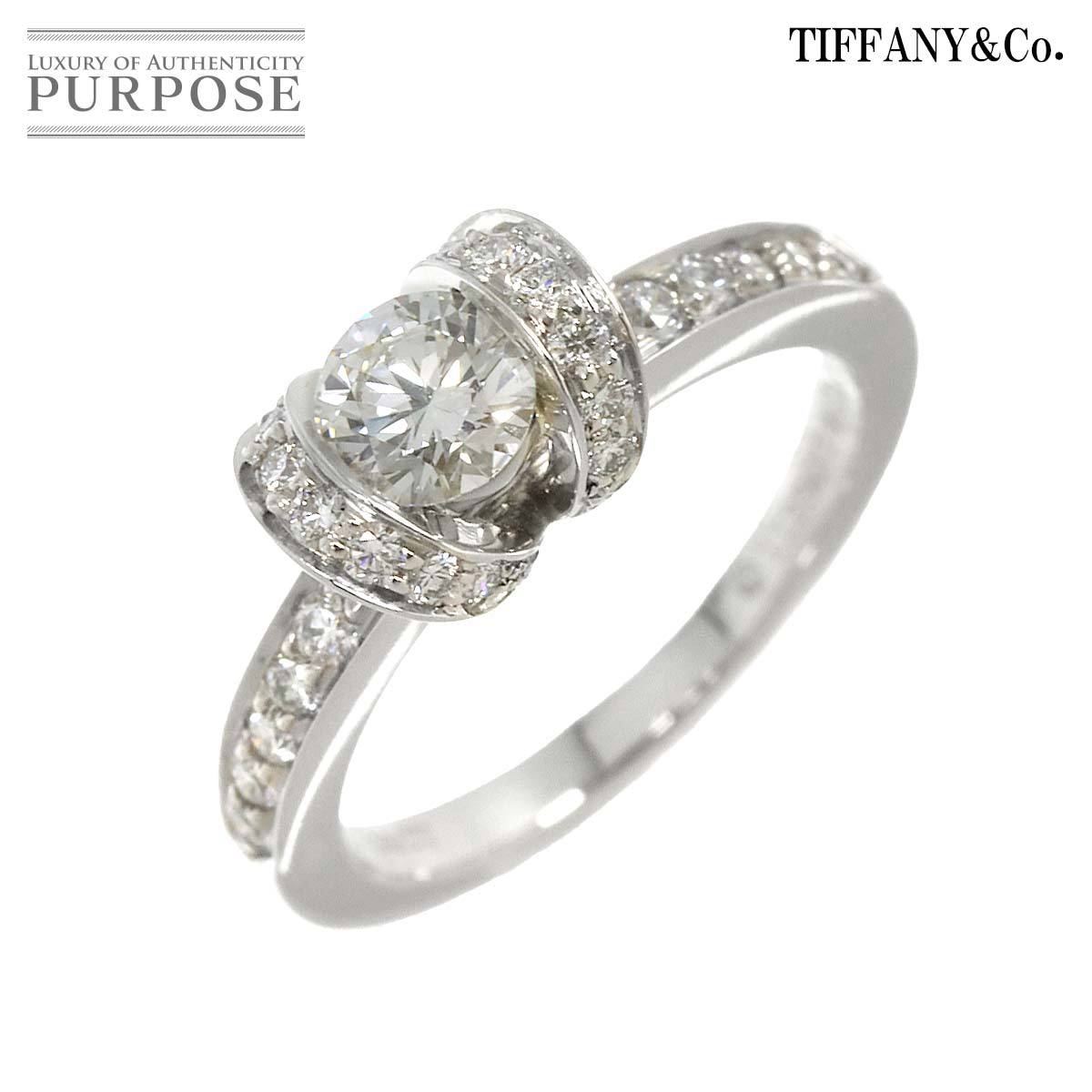 ティファニー TIFFANY&Co. ダイヤ 0.38ct H/VS1/EX 6号 リング Pt プラチナ 指輪 リボン Ring【鑑定書付き】 90213042_画像1