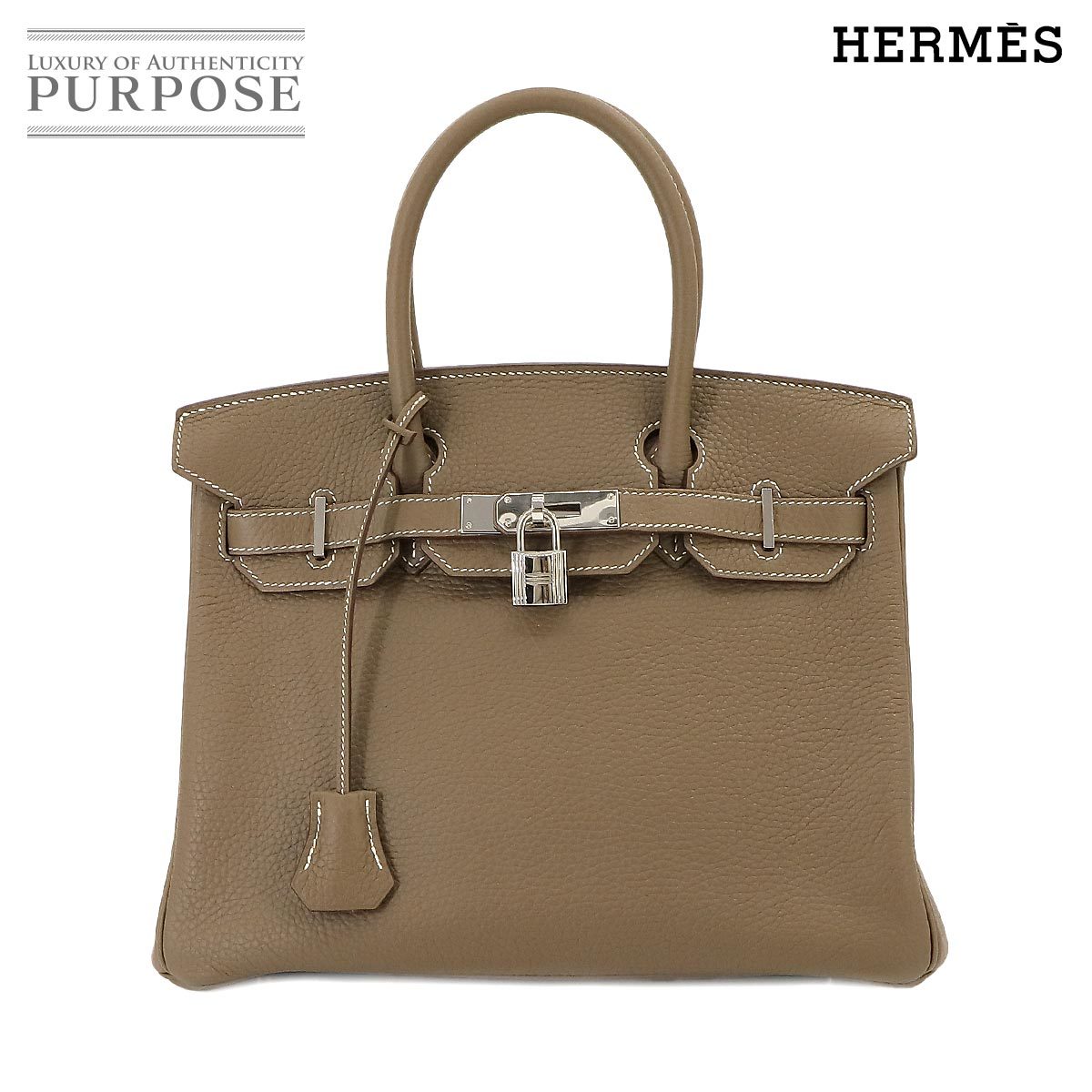 新品同様 エルメス HERMES バーキン30 ハンド バッグ トリヨンクレマンス エトゥープ C刻印 シルバー 金具 Birkin 30 90222206