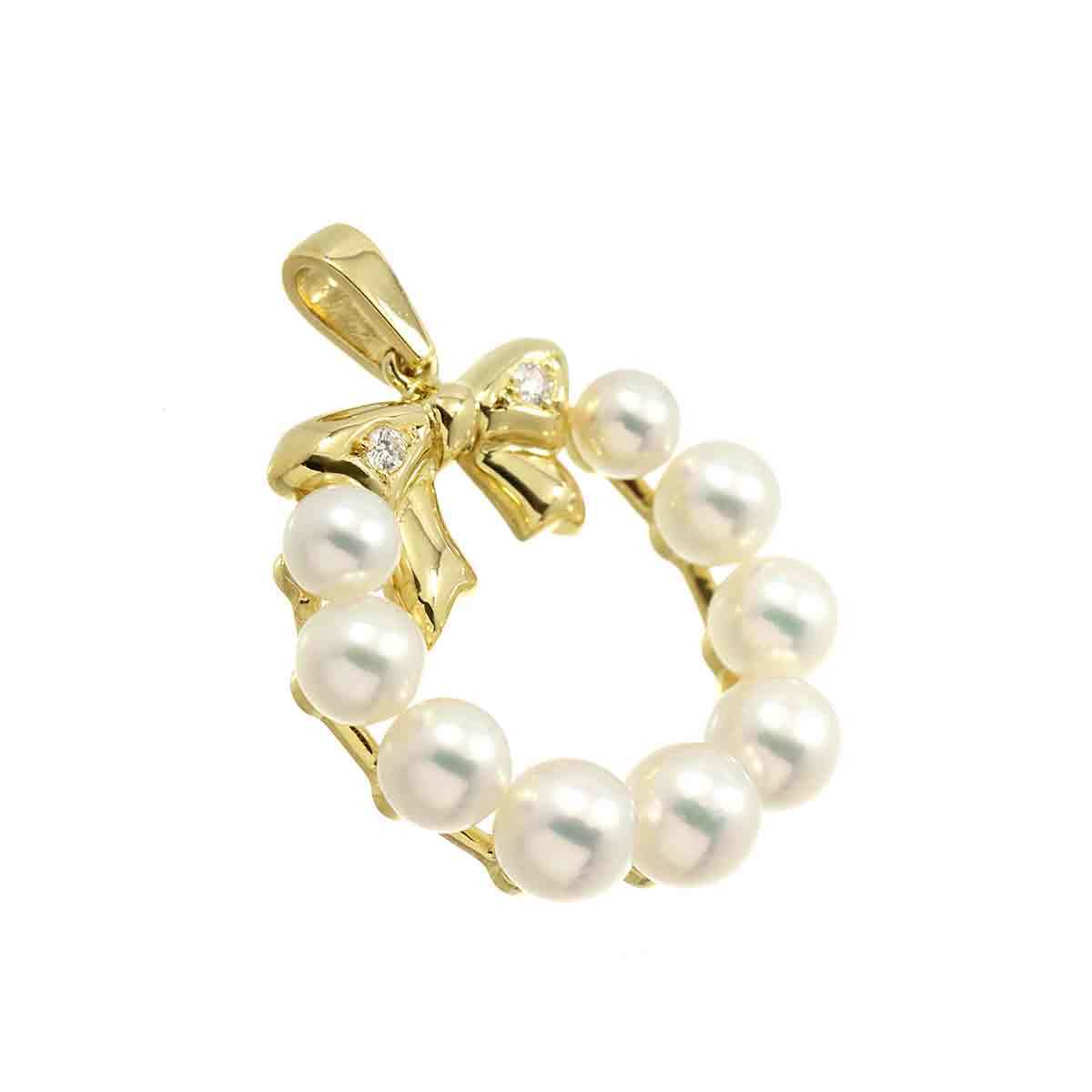 タサキ TASAKI アコヤ真珠 5.0-3.7mm ダイヤ 0.02ct ペンダント トップ K18 YG イエローゴールド 750 リボン Pendant Top 90212391