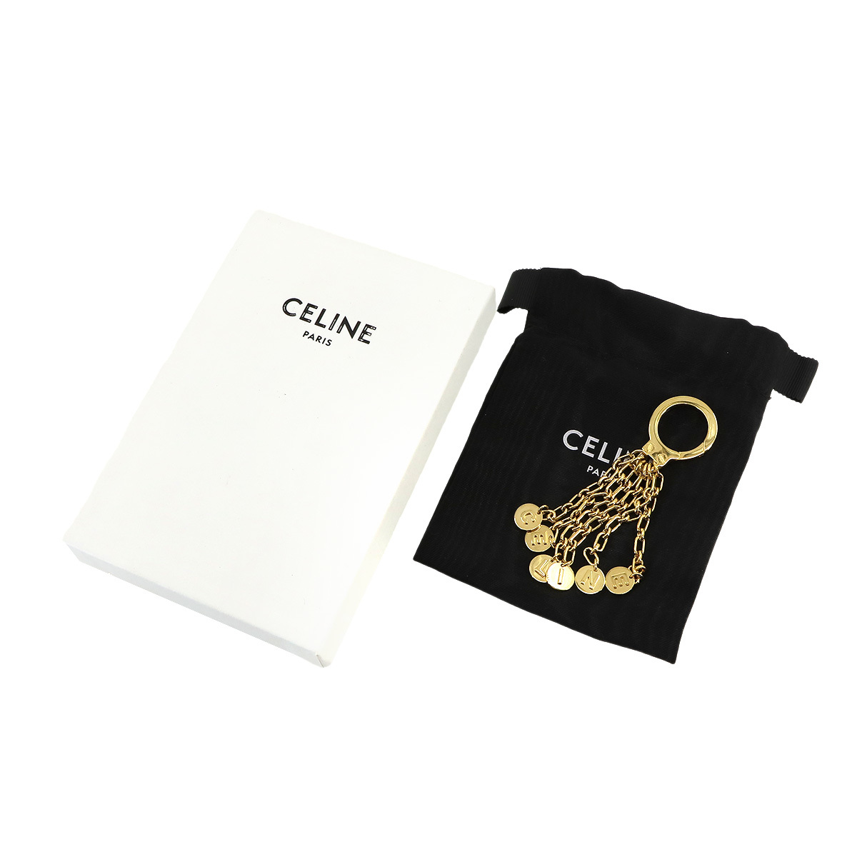 新品同様 セリーヌ CELINE ロゴ メダル バッグ チャーム ゴールド 金具 小物 Bag Charm 90224089_画像6