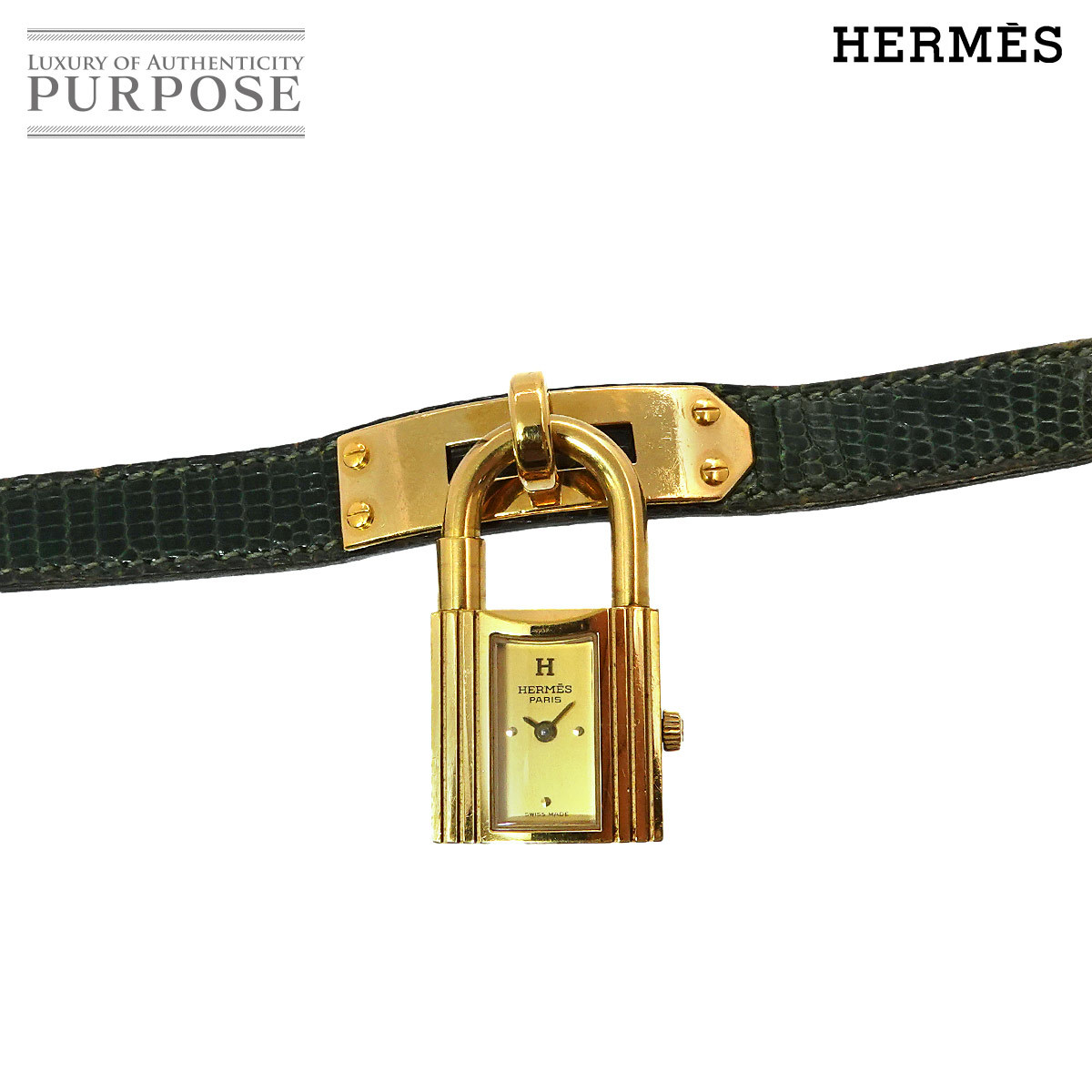 エルメス HERMES ケリーウォッチ ヴィンテージ レディース 腕時計 ゴールド 文字盤 リザード クォーツ ウォッチ カデナ 90223027