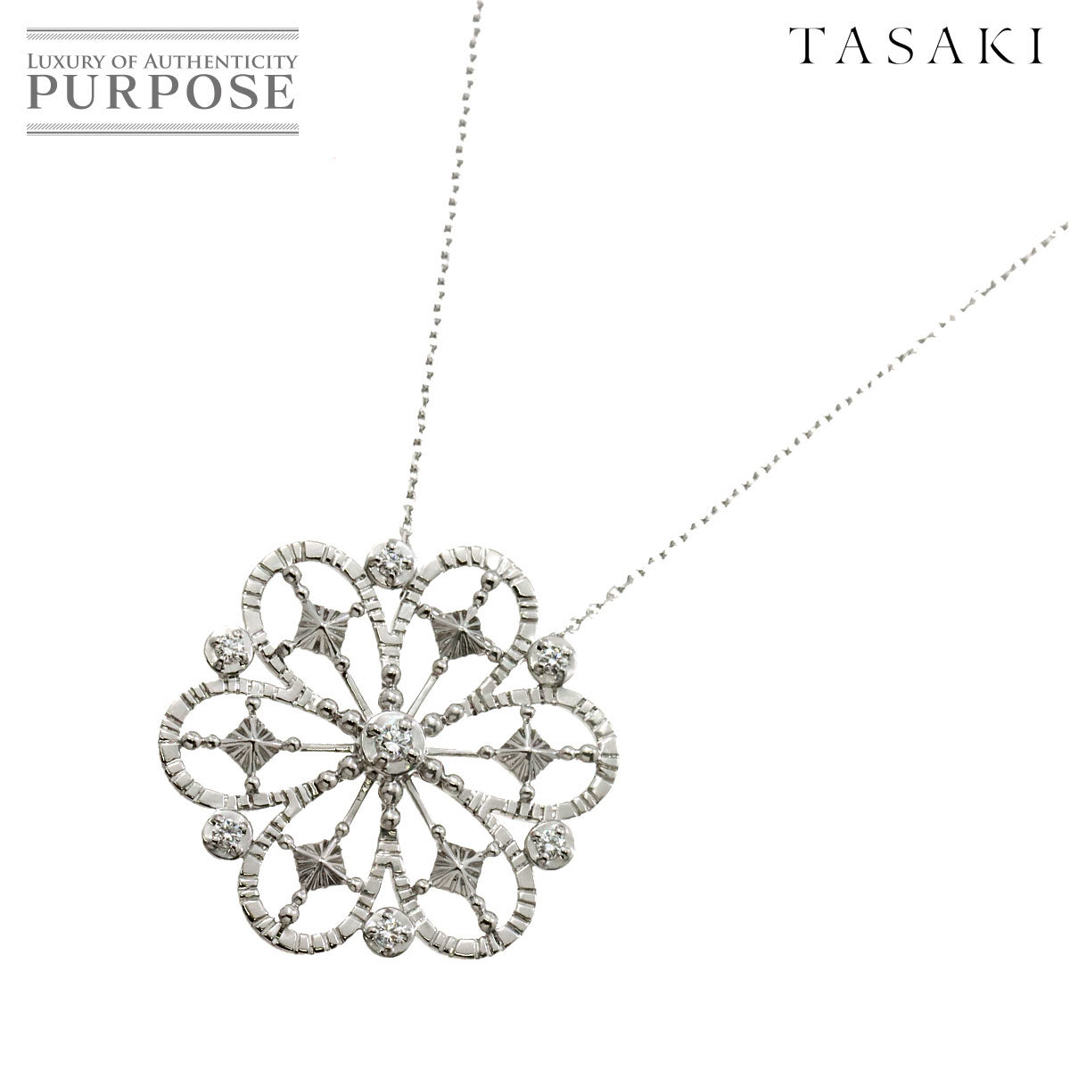 タサキ TASAKI ダイヤ 0.13ct ネックレス 50cm K18 WG ホワイトゴールド 750 田崎真珠 Necklace 90216732_画像1