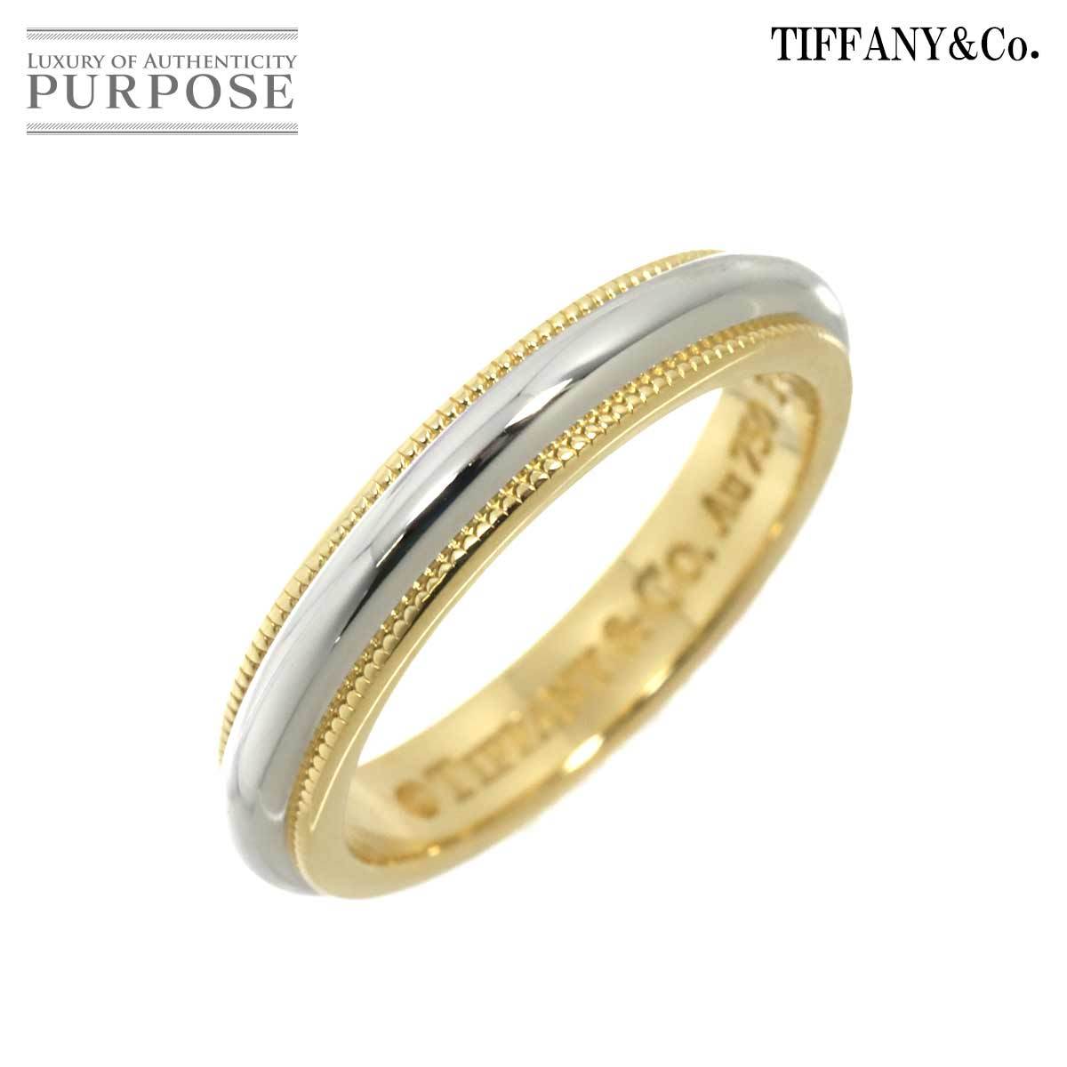 ティファニー TIFFANY&Co. ミルグレイン バンド 7号 リング プラチナ Pt K18 YG 750 指輪 Milgrain Band Ring 90224153の画像1