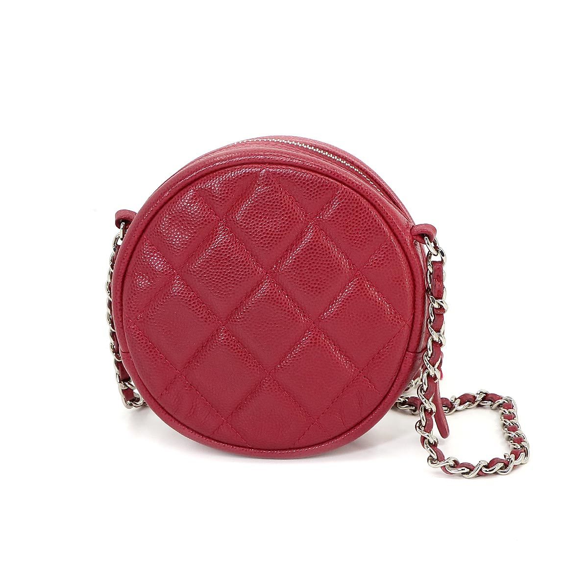 シャネル CHANEL マトラッセ ラウンド型 ミニ チェーン ショルダー バッグ キャビアスキン レッド 90223603_画像2