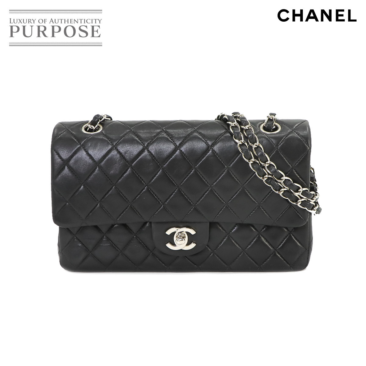 シャネル CHANEL マトラッセ 25 チェーン ショルダー バッグ レザー ブラック A01112 シルバー 金具 ヴィンテージ 90223544