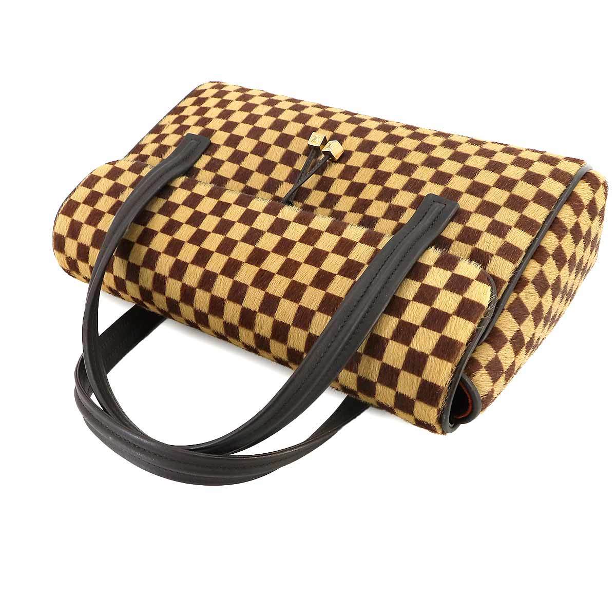 新品同様 ルイ ヴィトン LOUIS VUITTON ダミエ ソバージュ ライオン ハンド バッグ ハラコ レザー ブラウン M92131 90225200_画像5