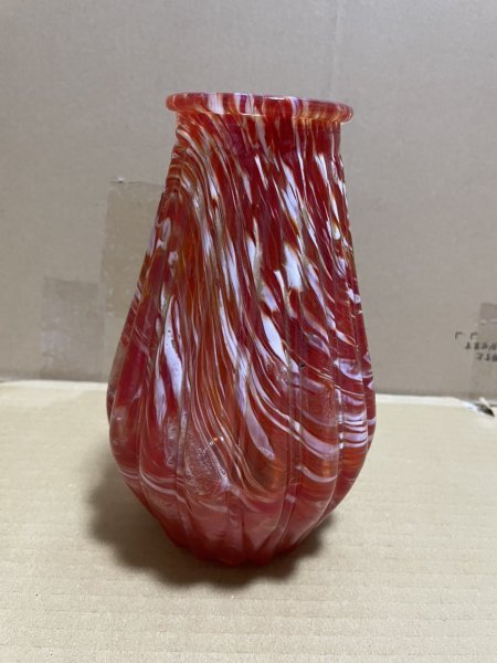 花瓶 花器 花入 フラワーベース 高さ 約20cm 筒型 赤色 レッド マーブル 陶磁 高級美術 壺 骨董 陶器 時代物 現状品_画像3