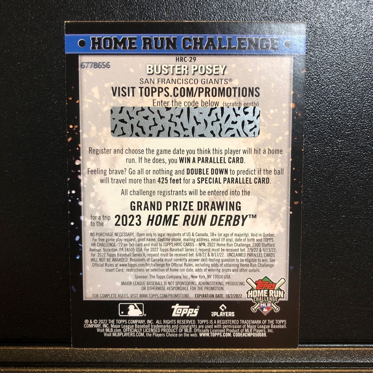 Buster Posey 2022 Topps Series 1 #HRC-29 Home Run Challenge Giants_画像2