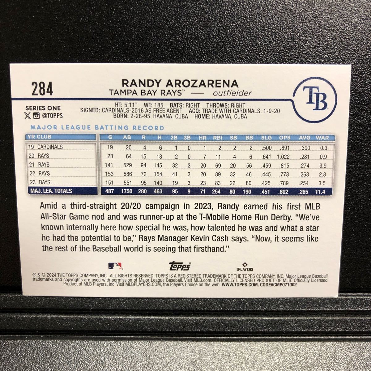 Randy Arozarena 2024 Topps Series1 #284 Rays_画像2