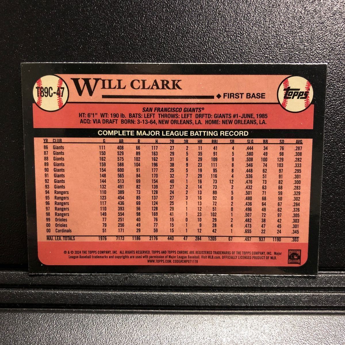 Will Clark 2024 Topps Series1 #T89C-47 Silver Pack Chrome Mojo Refractor Giants_画像2