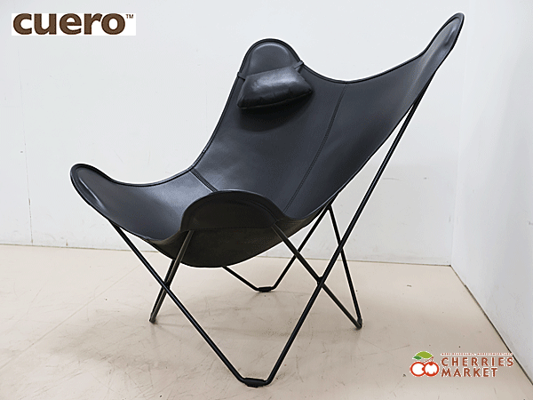 ◆展示品◆ CUERO社 クエロ BKF Chair バタフライチェア ラウンジチェア マリポサブラック 専用ピロー付き 黒総革 レザー 18万_画像2