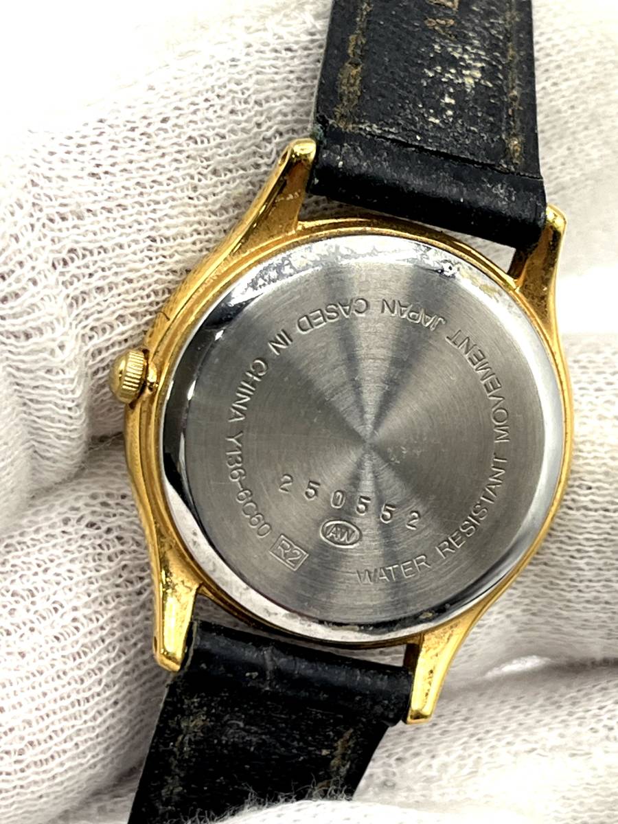 【電池切れ】SEIKO セイコー ALBA アルバ クォーツ 腕時計 アイボリー文字盤 ラウンド レザーベルト レディース Y136-6C60
