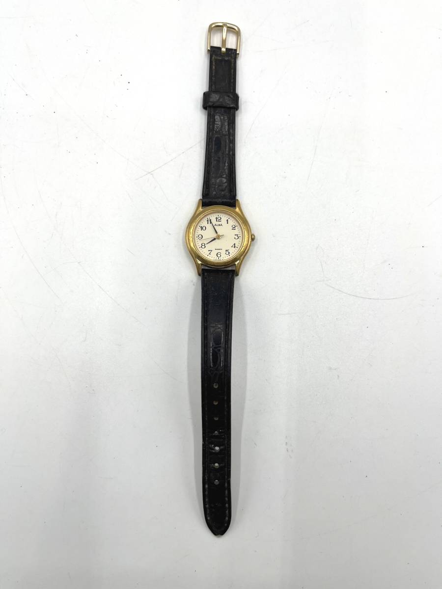 【電池切れ】SEIKO セイコー ALBA アルバ クォーツ 腕時計 アイボリー文字盤 ラウンド レザーベルト レディース Y136-6C60