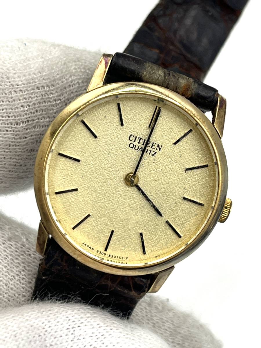 【電池切れ】CITIZEN　シチズン　日本生命刻印有り　クォーツ腕時計　ゴールド文字盤　ケース幅2.4　