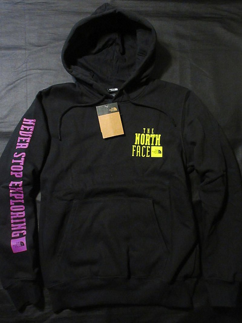 本物正規◆ノースフェイス◆スウェットパーカー BRAND PROUD 袖ロゴ■L■黒 LEDYLLW■新品/アメリカ限定■H21/裏地起毛