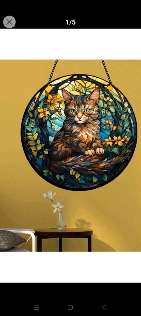新品  ステンドグラス風  アクリルボード  猫柄  猫雑貨  猫飾り  猫用品  猫壁飾り  オブジェ  インテリア雑貨 絵画