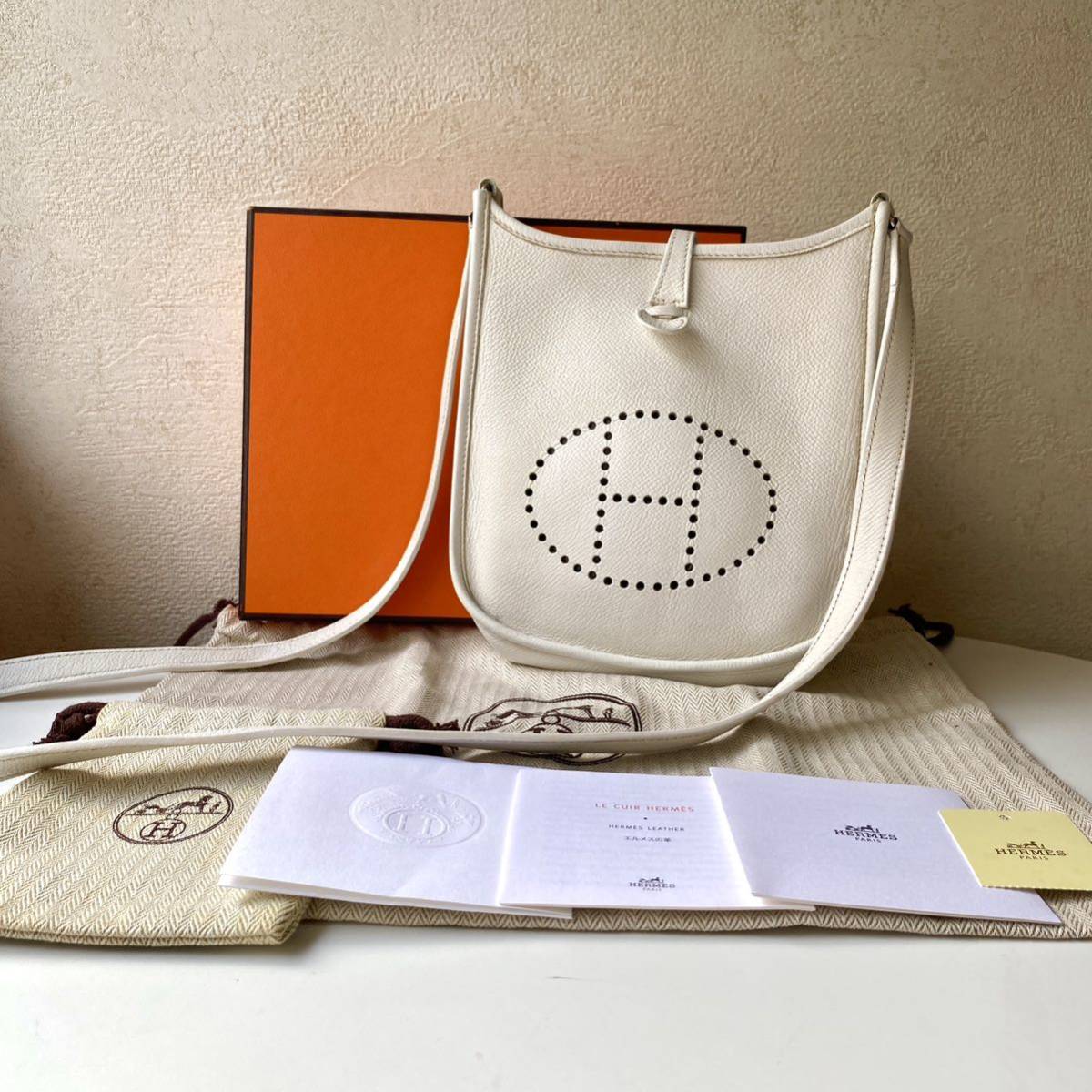 1円 HERMES エヴリン TPM エプソン ホワイト エルメス エブリン ショルダーバッグ O刻印 □O 白_画像1