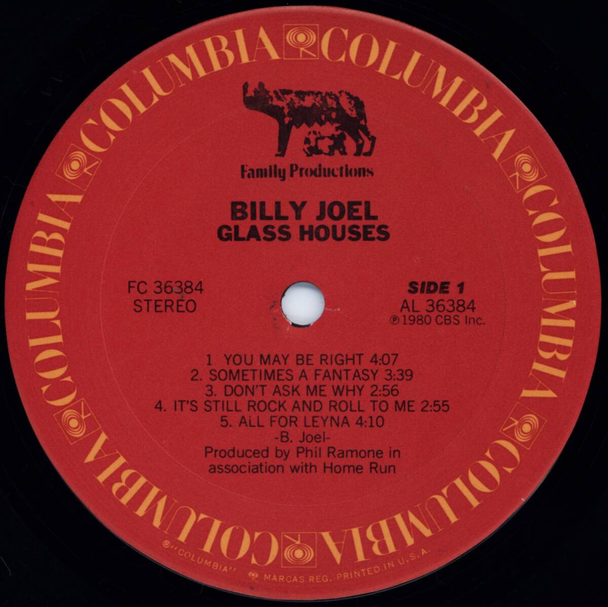 【US盤LP】★“GLASS HOUSES” BILLY JOEL★COLUMBIA FC36384 (マト2AA/2AA) STERLING TJ ★_画像4