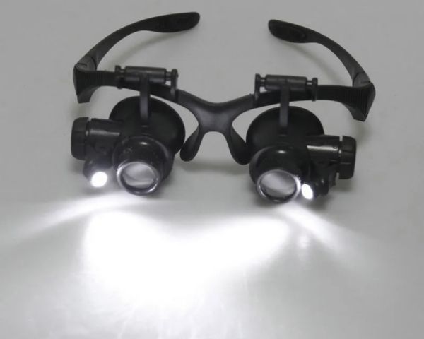 ヘッドルーペ メガネルーペ ルーペメガネ LEDライト付 拡大鏡 眼鏡式 時計修理 宝石鑑定 拡大鏡 交換レンズ 黒 ブラック Y0657_画像3