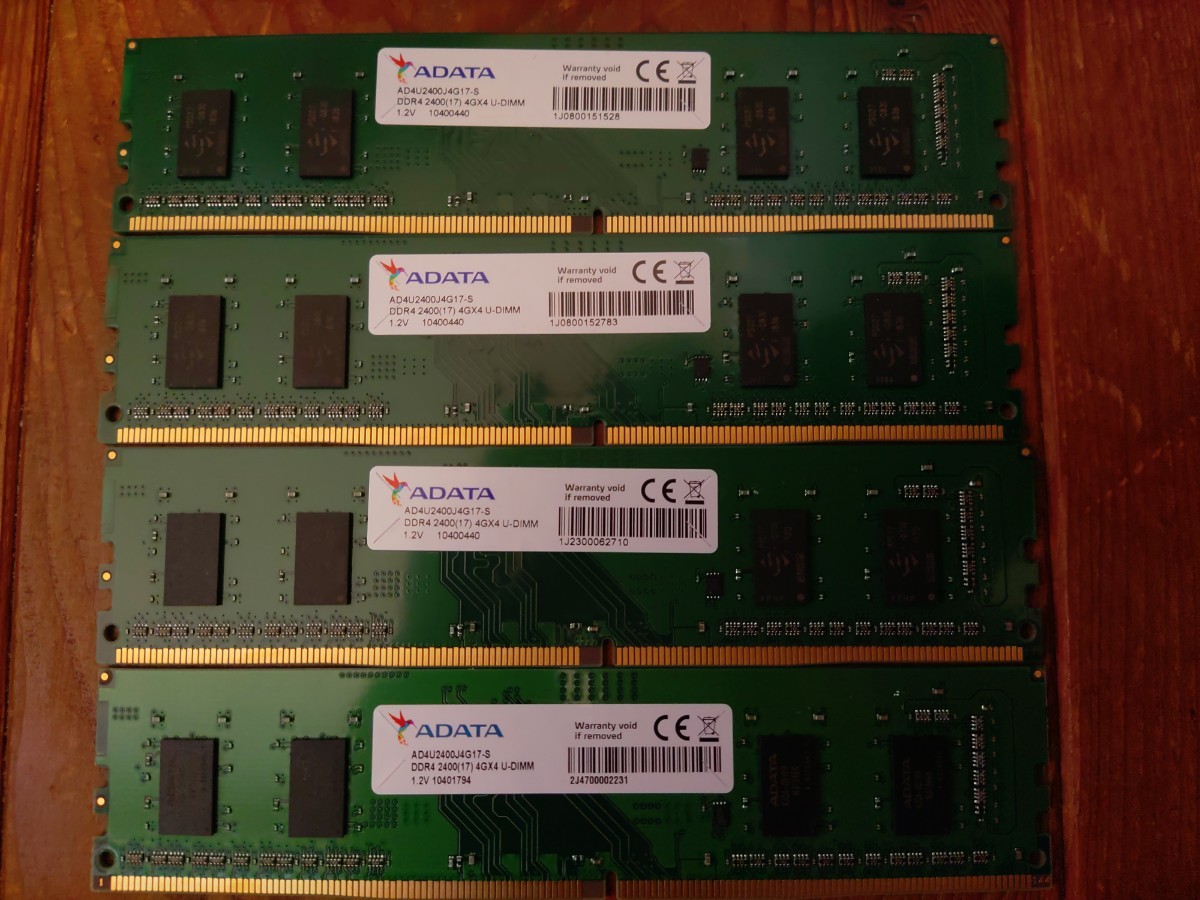 ADATA ADU2400J4G17-S SAMSUNG 4枚セット - PC4-19200/DDR4-2400 Unbuffered 288Pin DDR4 UDIMM 16GB(4GB x4) 動作品の画像1