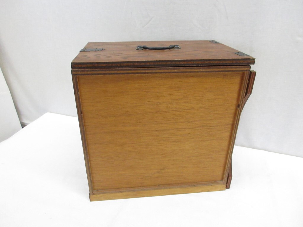 02Y111 [ Showa Retro * secondhand goods ] folding table attaching wooden small drawer small chest of drawers case sewing box sewing machine box present condition delivery 