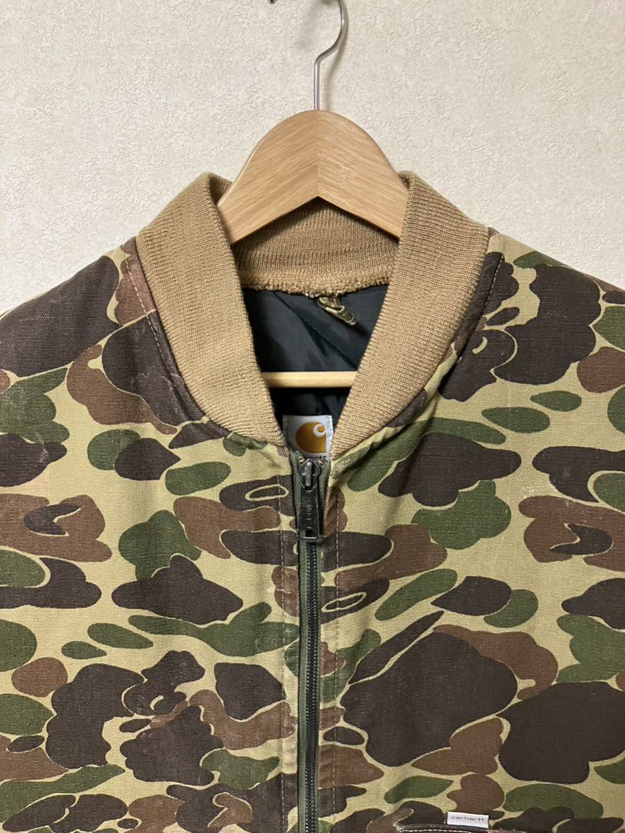 80s USA製 carhartt カーハート ダック ベスト XXL ハンティング カモ 迷彩 ヴィンテージ ビンテージ VQ183 ジャケット ダウン 中綿 90s_画像6