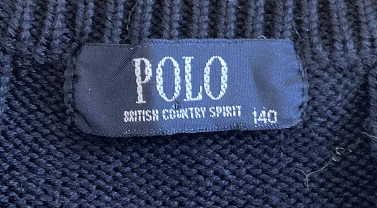 ●キッズ　POLO Vネック　ニット　綿混セーター　スクールセーター　ネイビー色　サイズ140 （86）_画像3