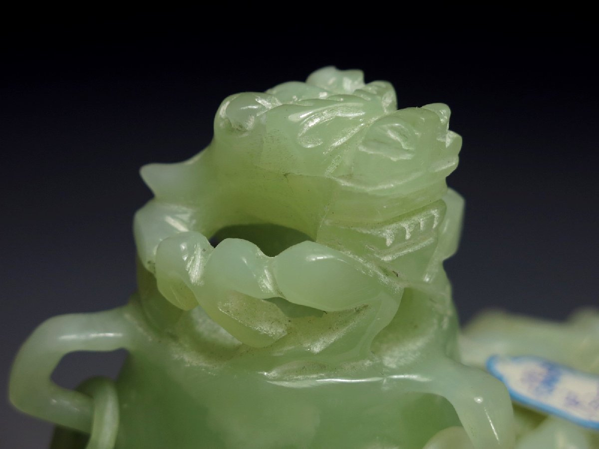 中国美術龍刻双耳遊環三足香炉玉製玉石置物唐物台・箱付896-其他 中国美術龍刻双耳遊環三足香炉玉製玉石置物唐物台・箱付896-其他