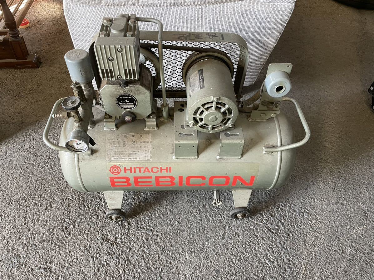HITACHI Hitachi be Vicon 0.4P-7T compressor three-phase 200V output 0.5 horse power surge tank 38L operation not yet verification therefore junk treatment .! receipt warm welcome!